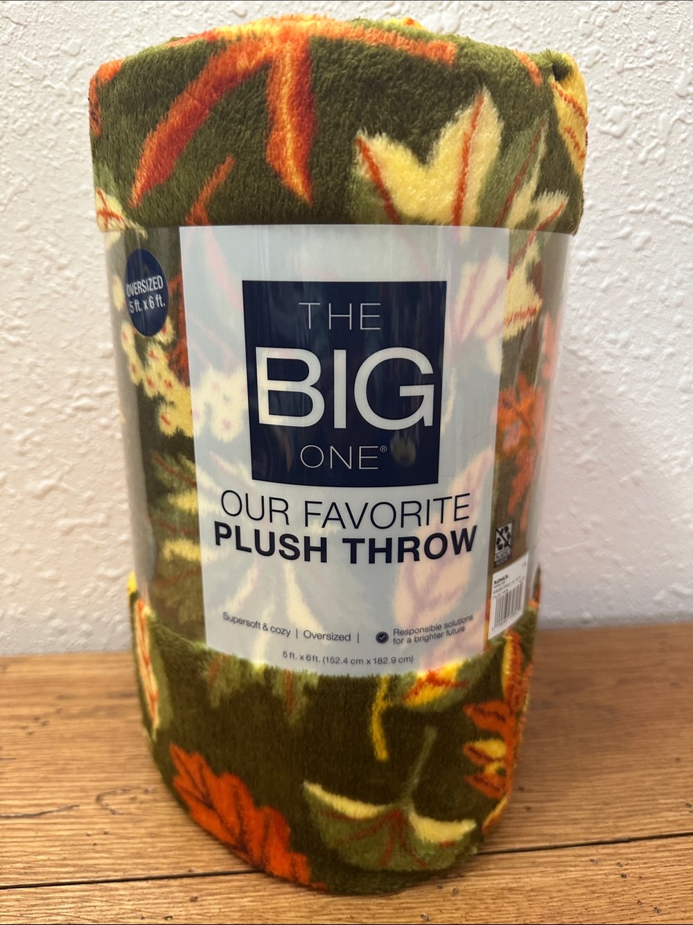 The Big One Fall Leaves - Olive, Orange & Cream Plush Throw Blanket